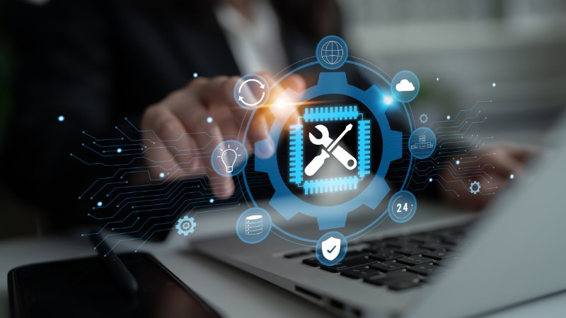 Laptop with IT management icons